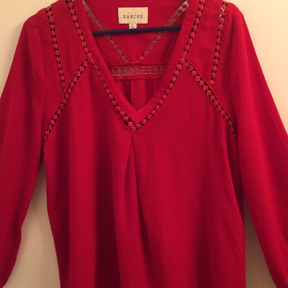 Long sleeve V neck blouse.